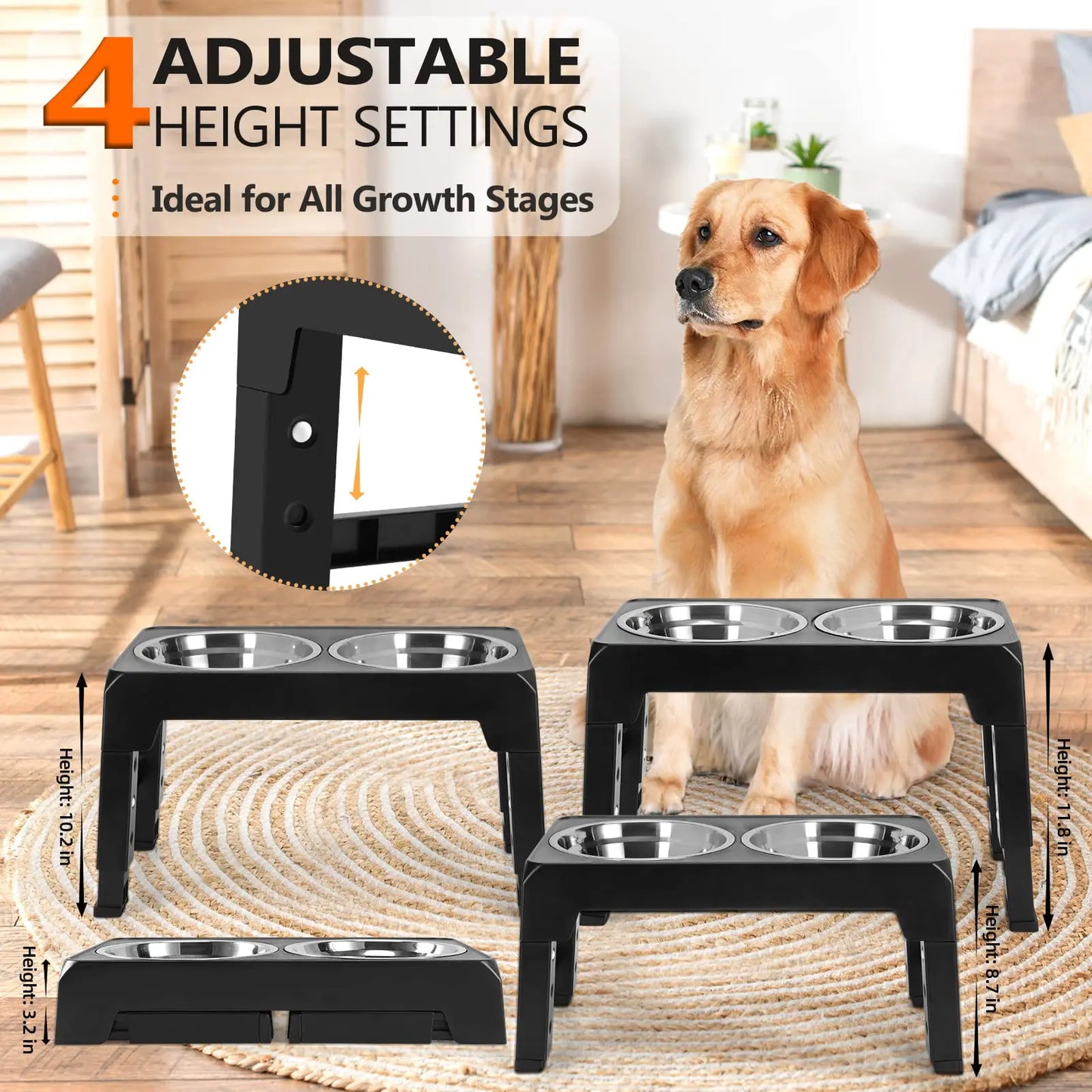 Adjustable Elevated Dog Feeder with Double Bowls