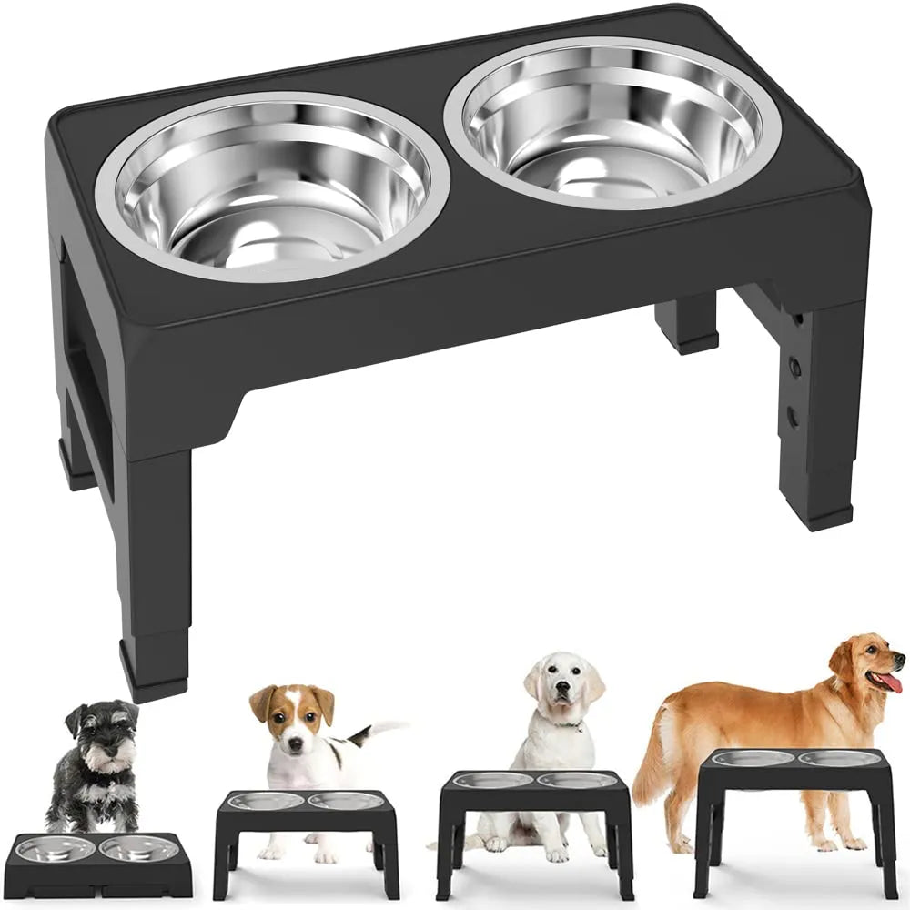 Adjustable Elevated Dog Feeder with Double Bowls