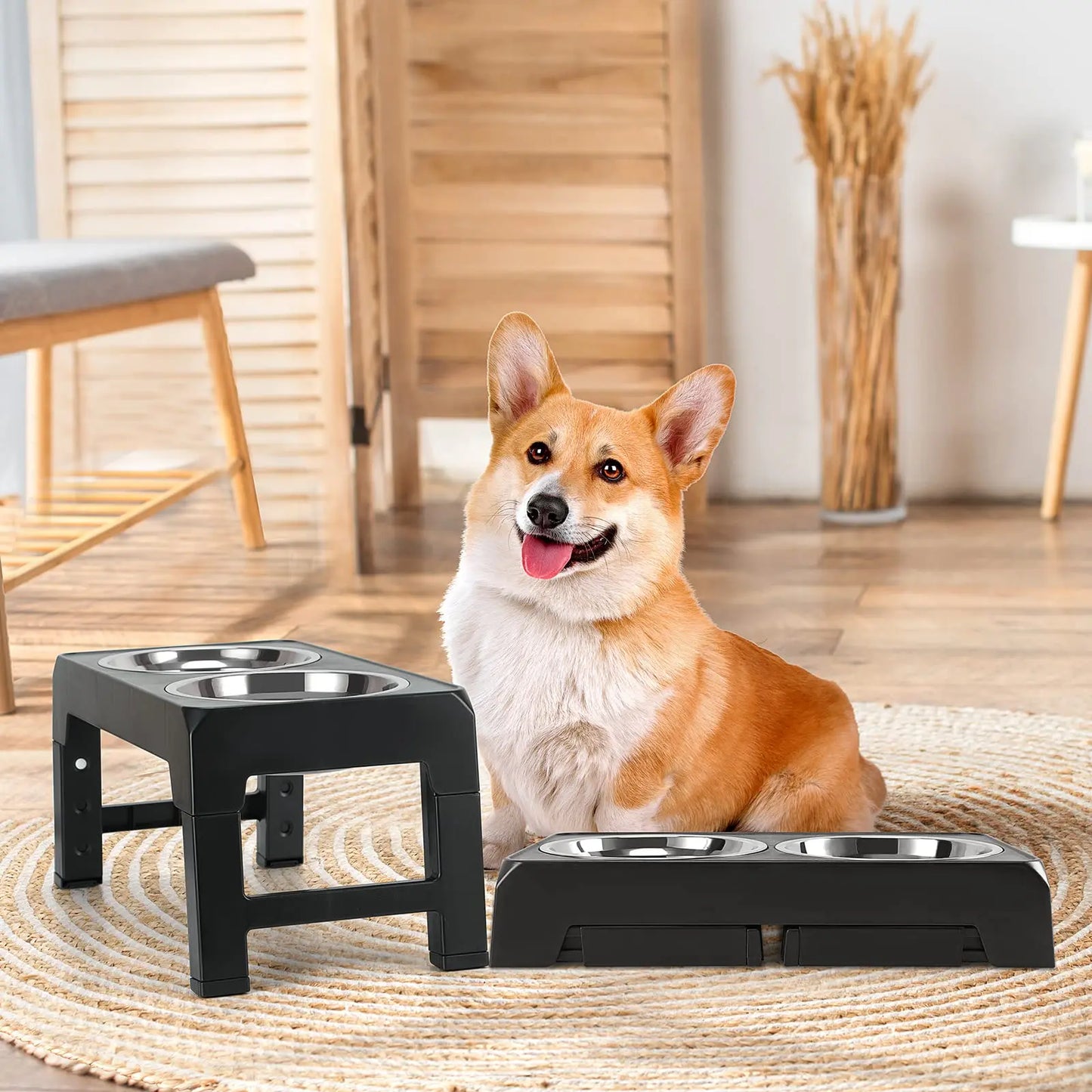 Adjustable Elevated Dog Feeder with Double Bowls